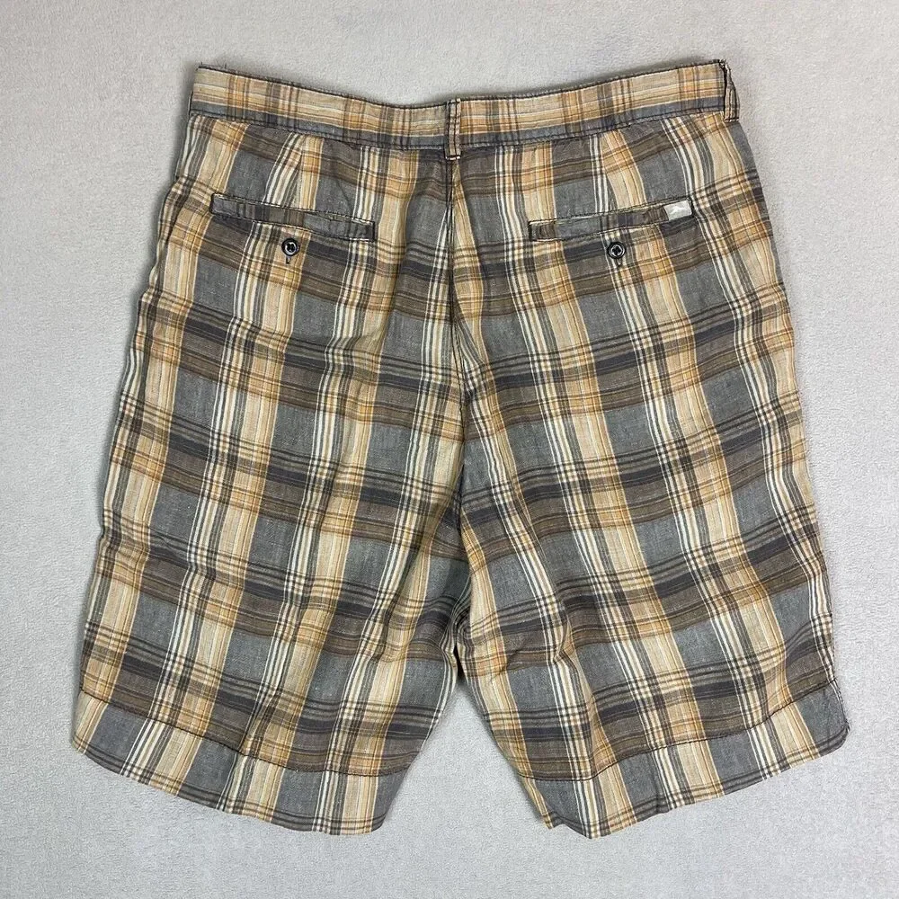 Tommy Bahama Relax Short Mens 35‎ Brown Plaid Linen Chino Preppy Adult